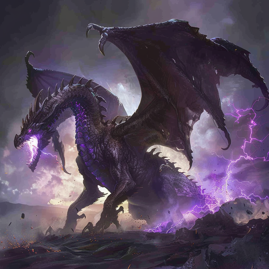 Scary Black Dragon with Purple Energy