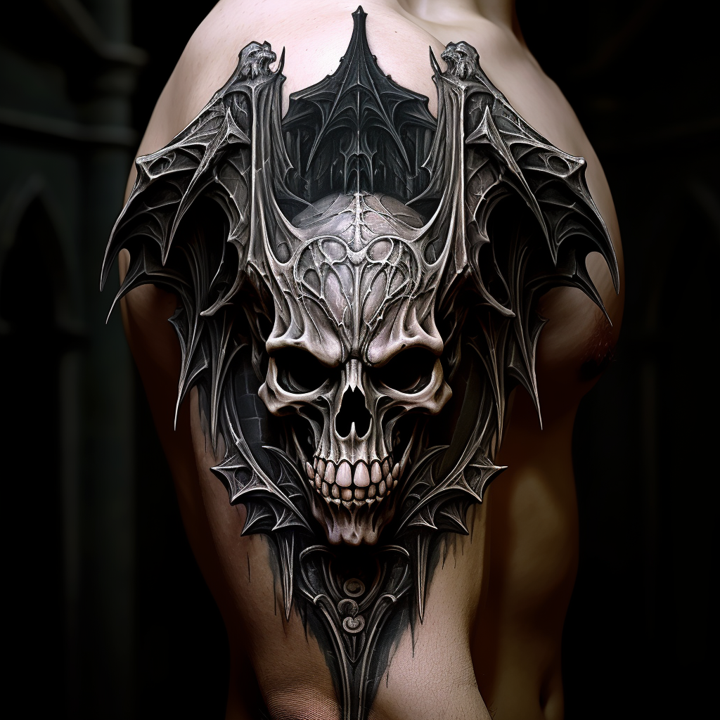 Spooky gargoyle skull tattoo design