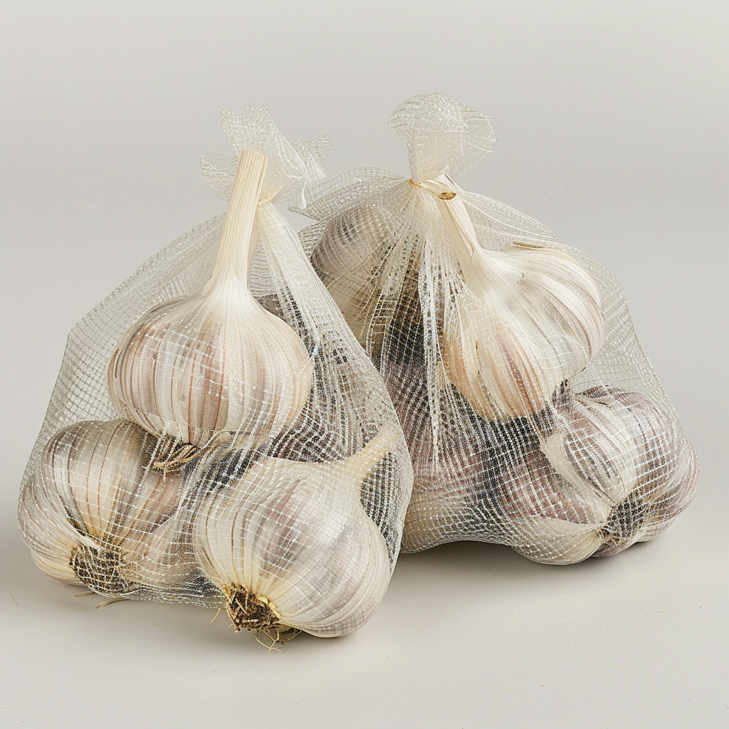 fresh garlic in mesh bag