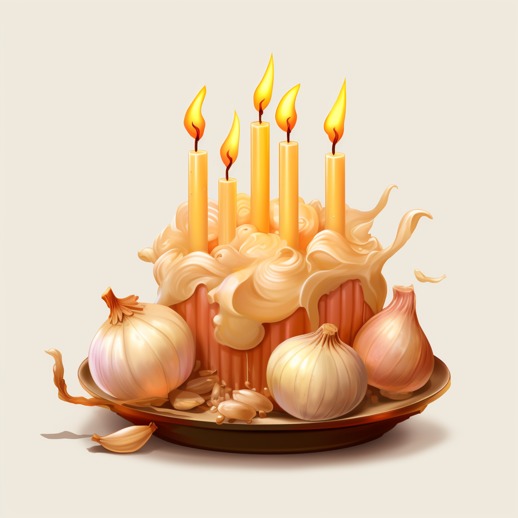 Garlic blowing out candles cartoon