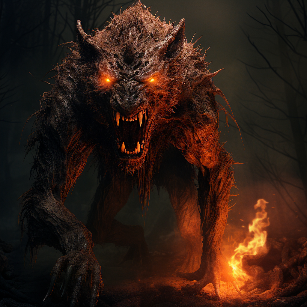 Garmr creature in dark underworld