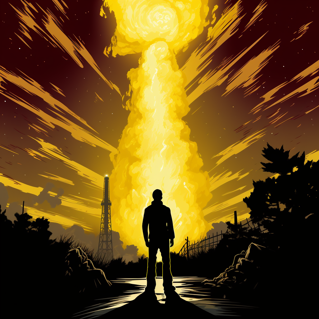 Silhouette of a gas flare in yellow colors