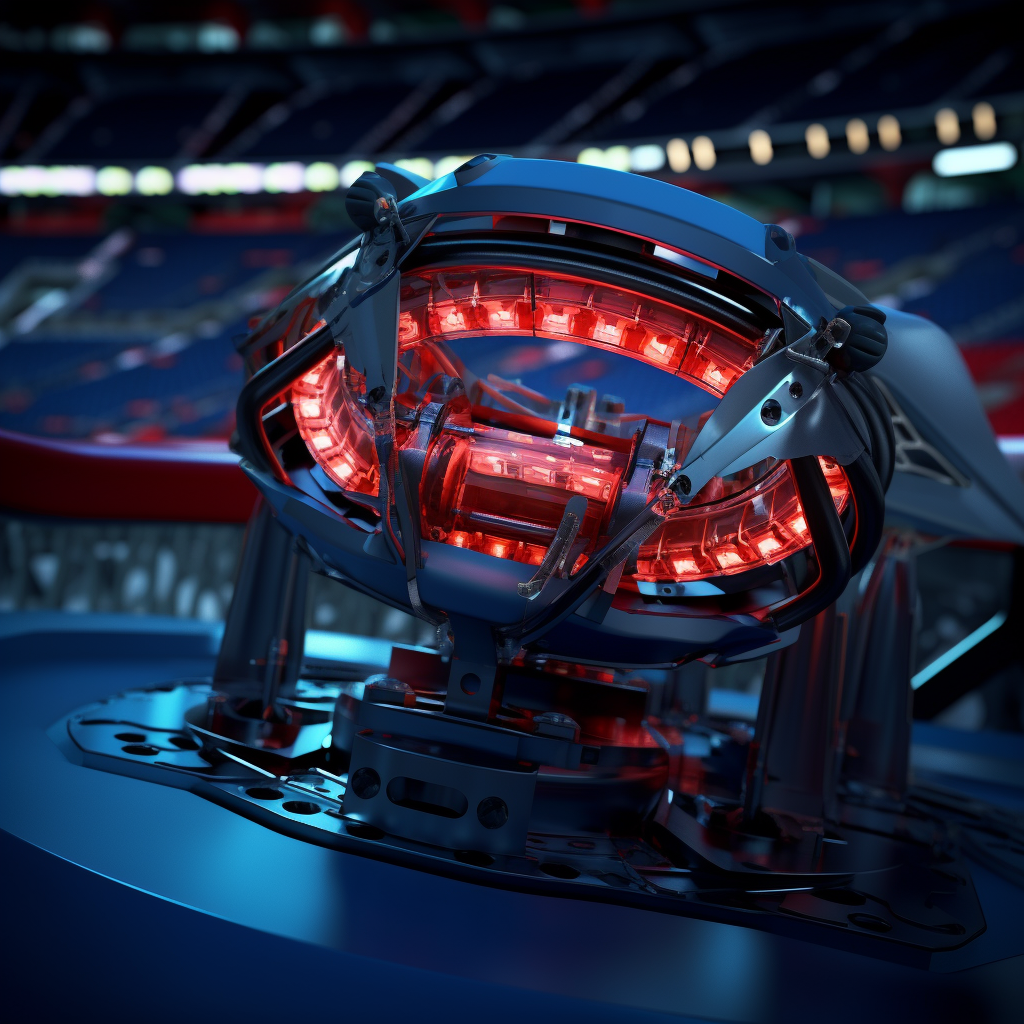 Close-up of Crossmotor's Gashandle Shining in Blue and Red Stadium Lights