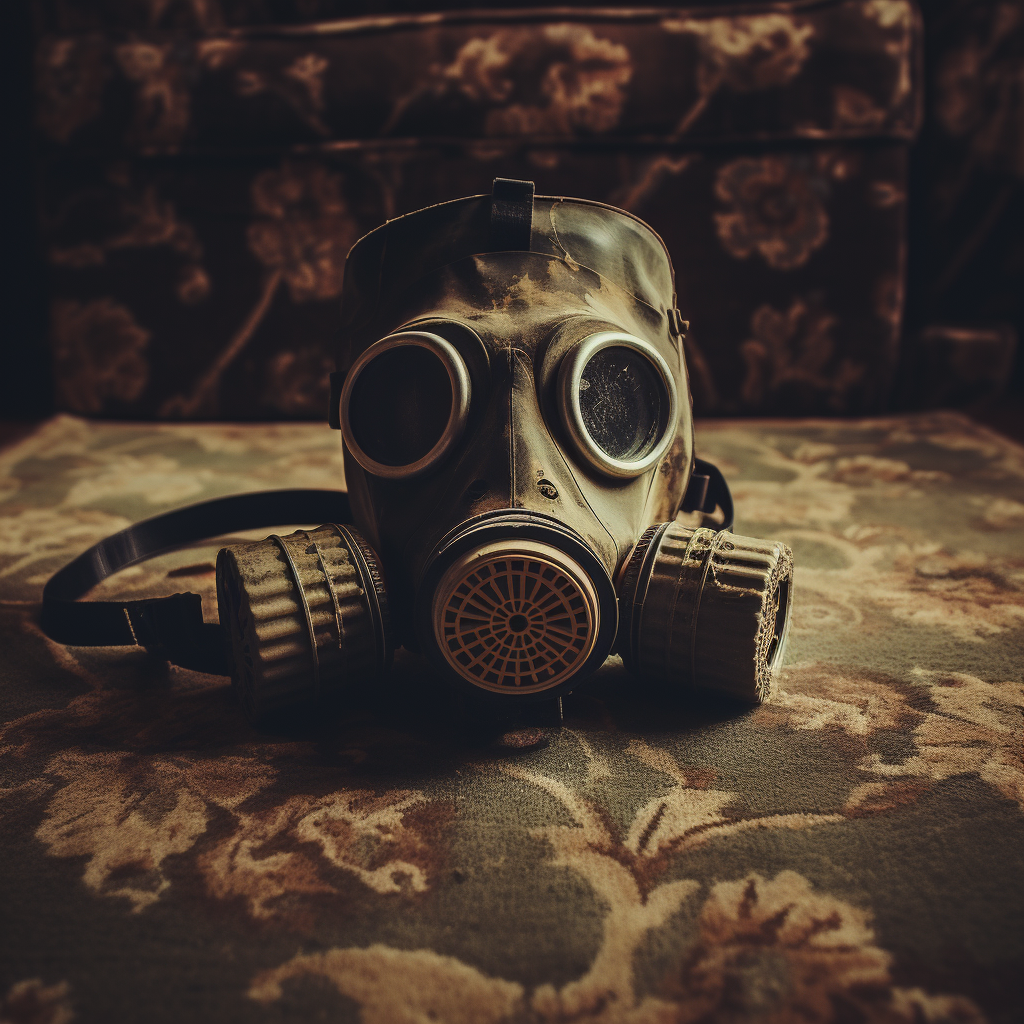 Vintage gas mask on carpet