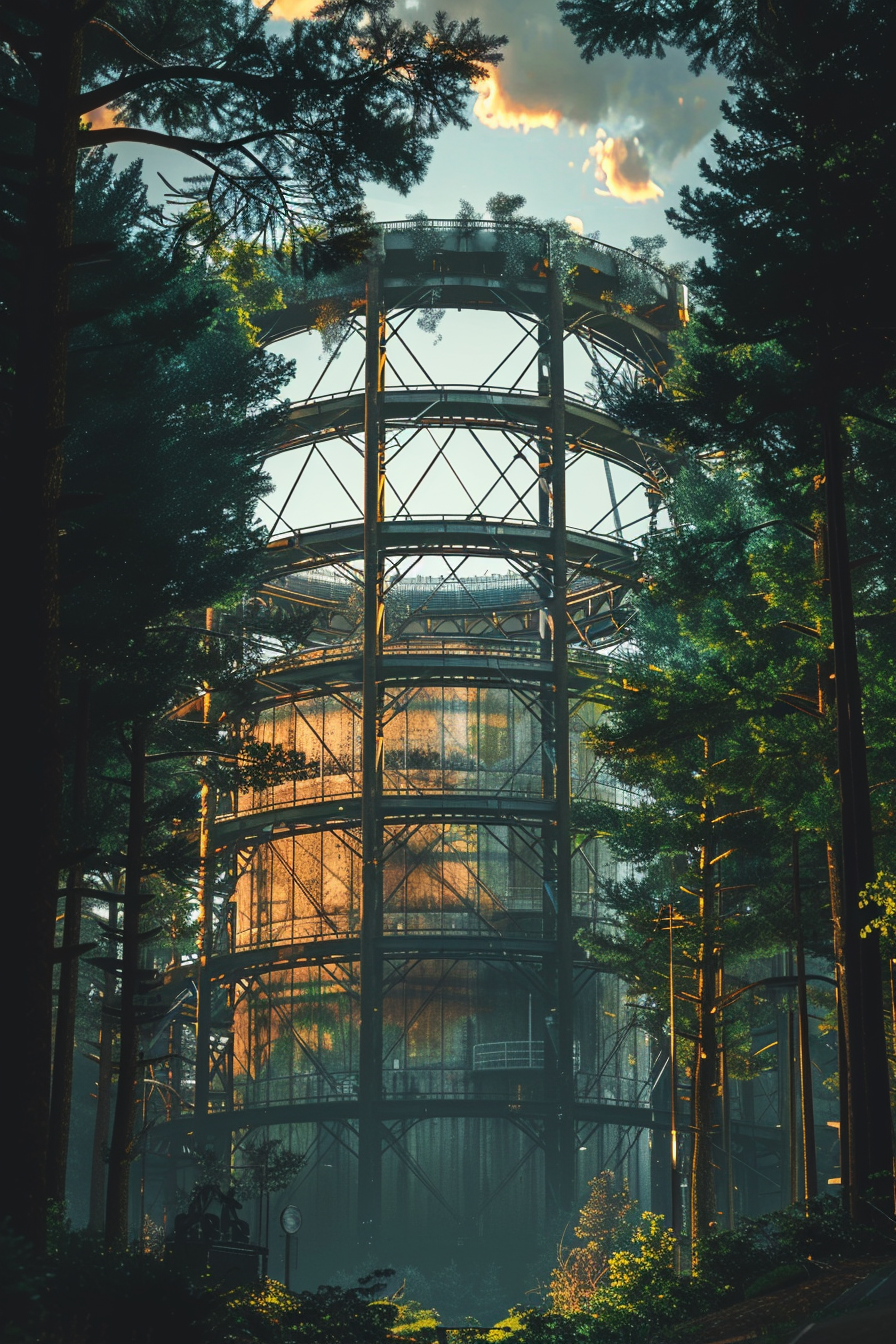 Gasometer in GTA style surrounded by trees