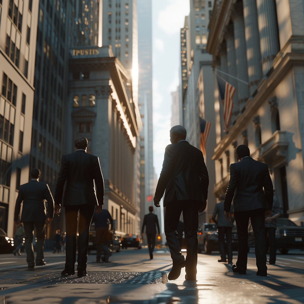 Professional Businessmen Gathering on Wall Street