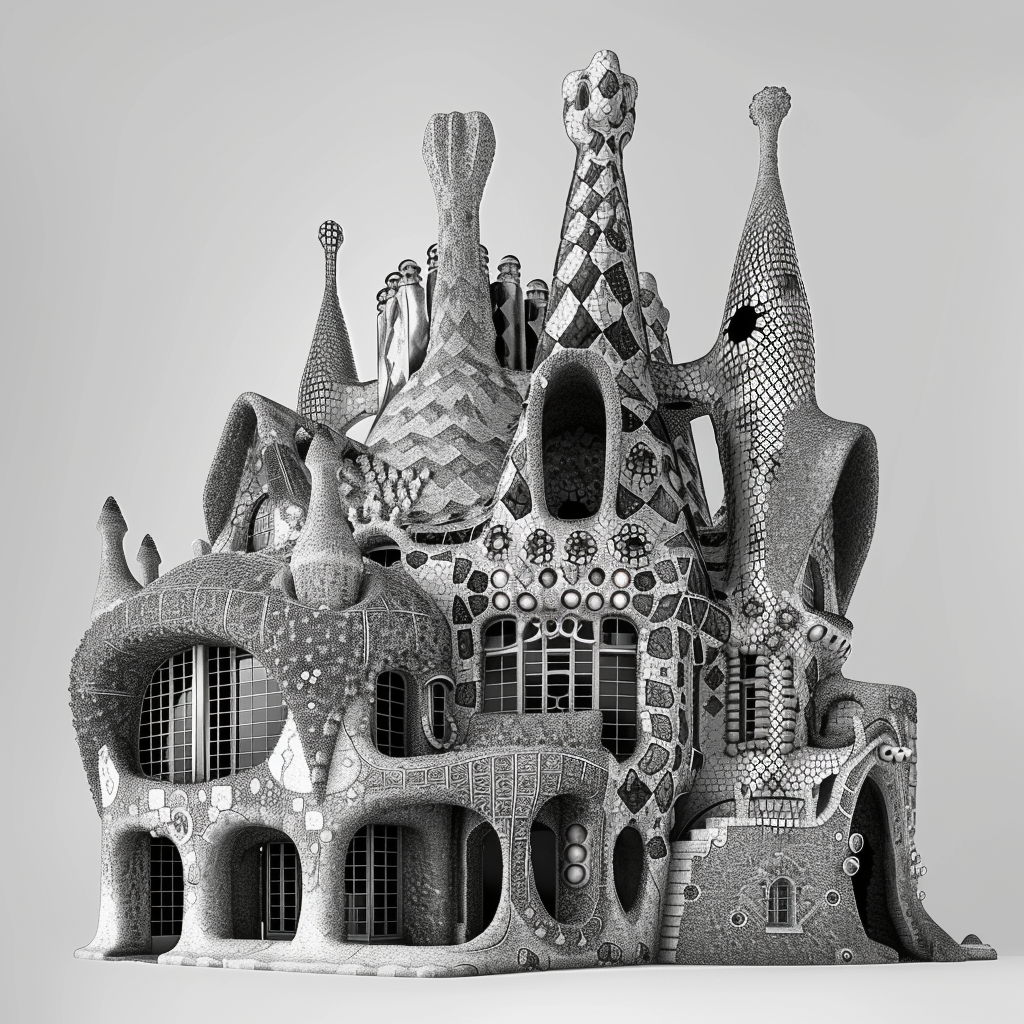 Realistic Gaudi Building in Monochrome