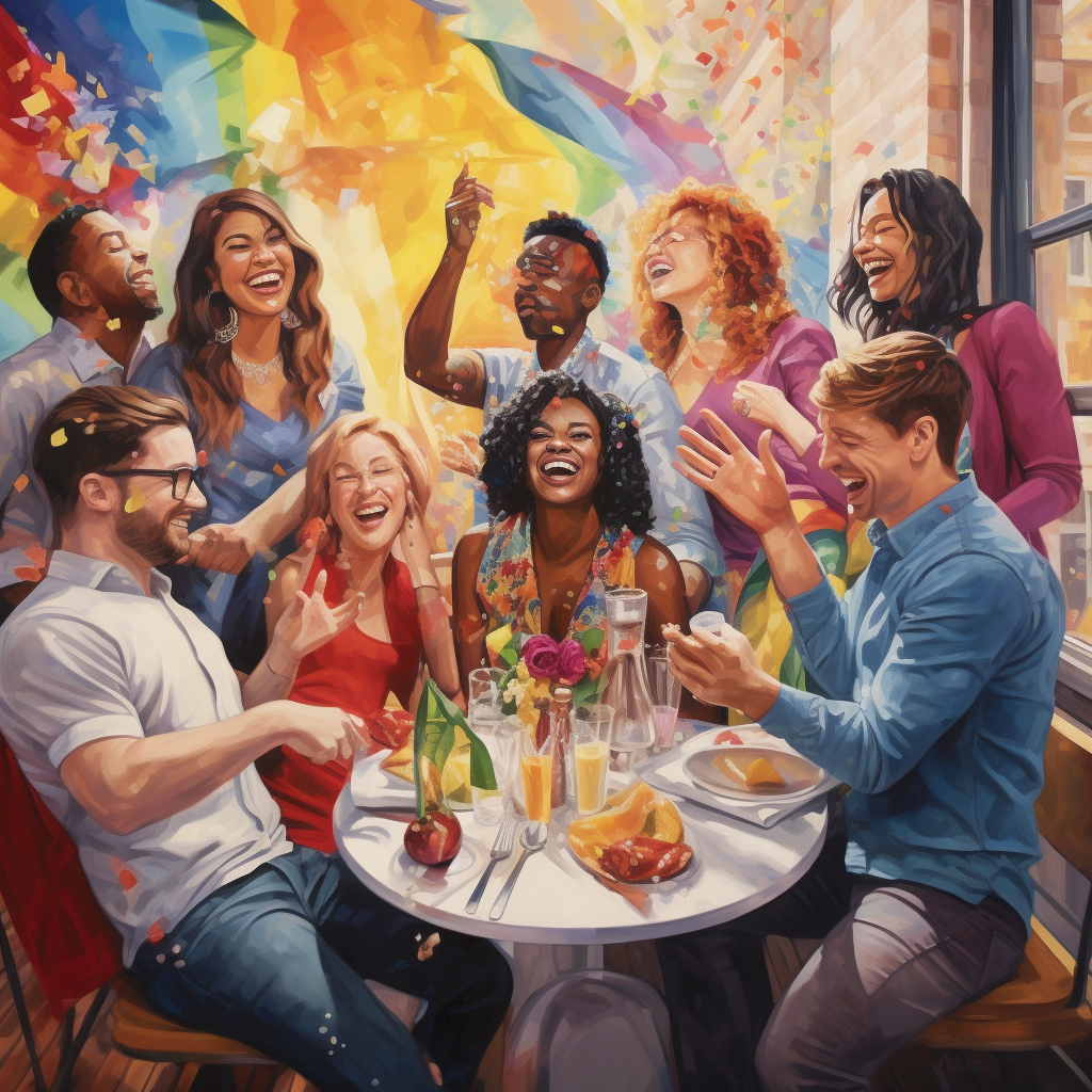 Gay brunch with diverse group