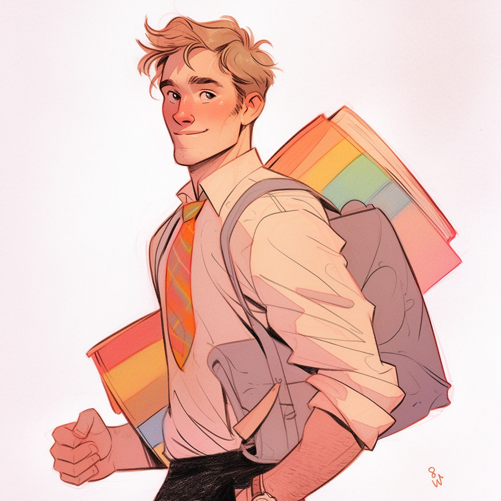 Sketch of Gay Male Professor in Library