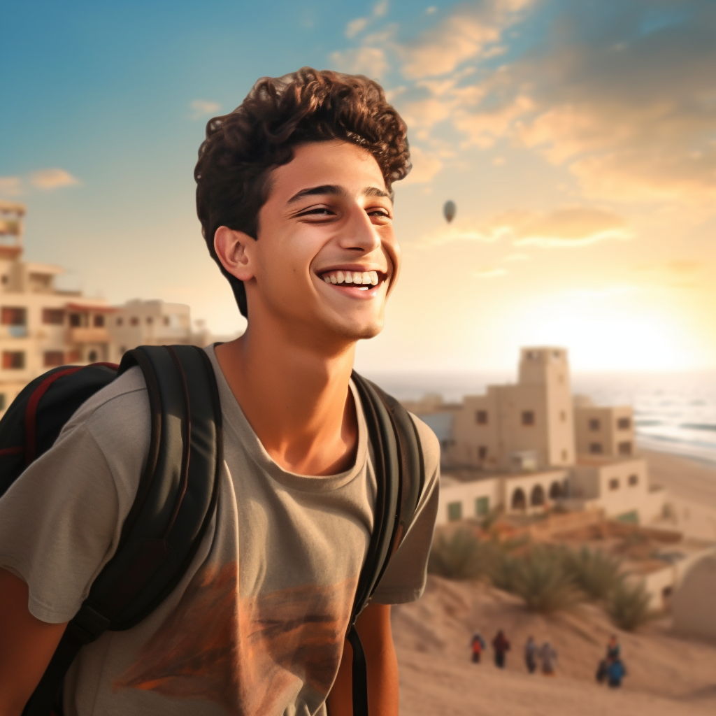 Happy boy on Gaza beach