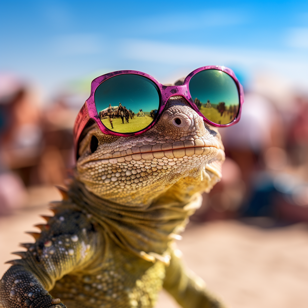 Gecko with Neon Sunglasses at Rave Festival