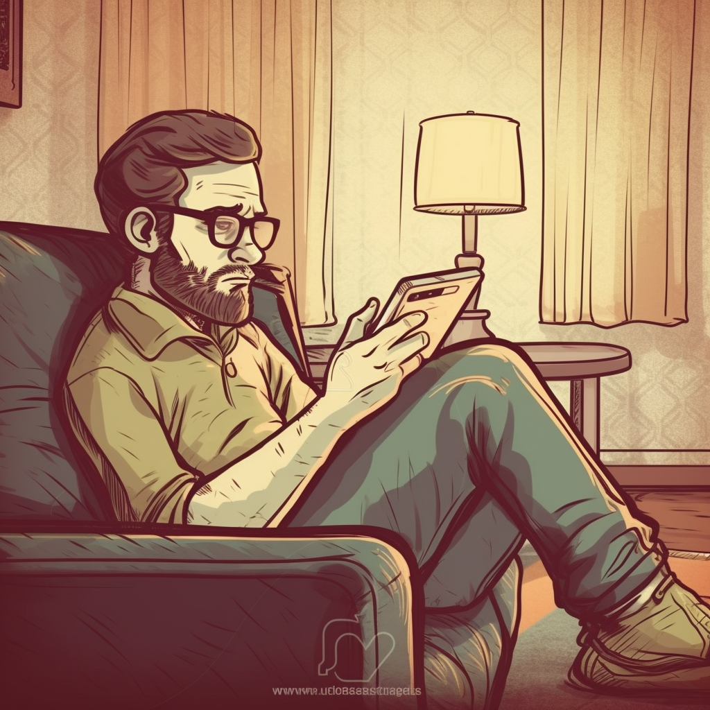 Geek watching cellphone on sofa at home