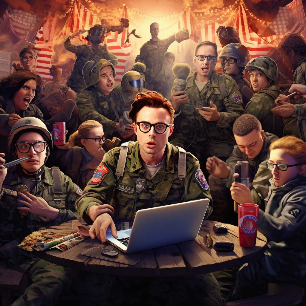 Geek Military with Computers and Alcohol