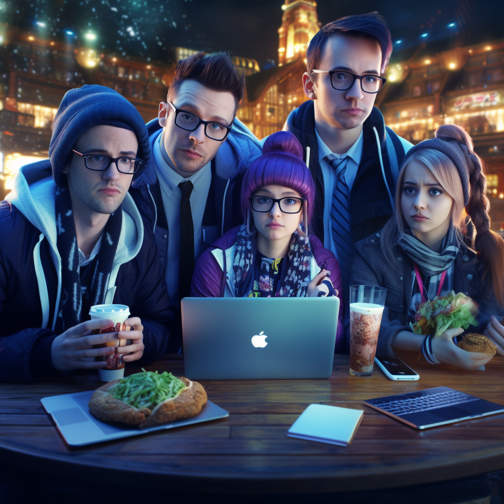 Group of Geeks with Computers in Amphitheater