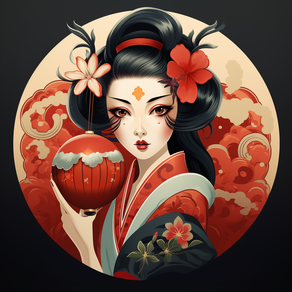 Geisha holding Daruma figurine