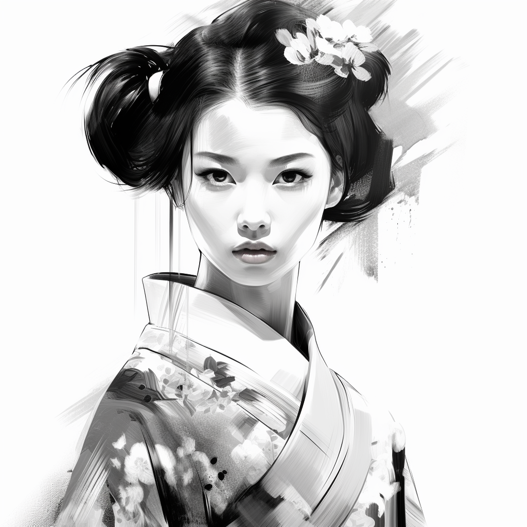 Geisha Woman Short Hair Mysterious Look