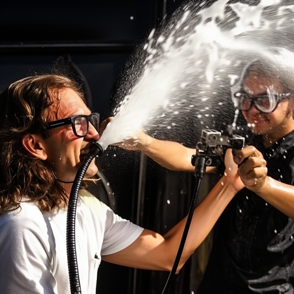 Firefighter using powerful gel sprayer