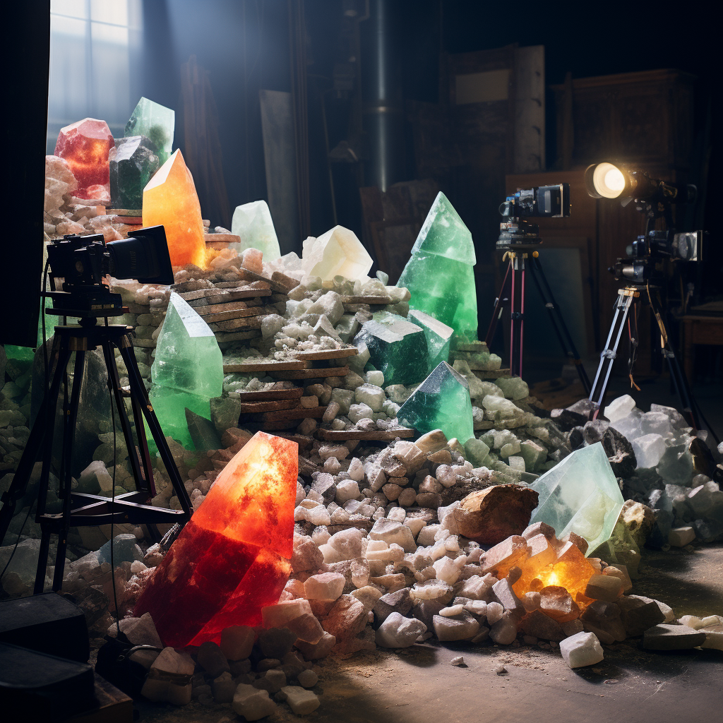 Raw gemstones being mined from rock