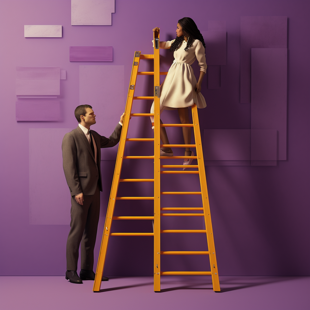 Gender Inequality Man Woman Climbing Ladder