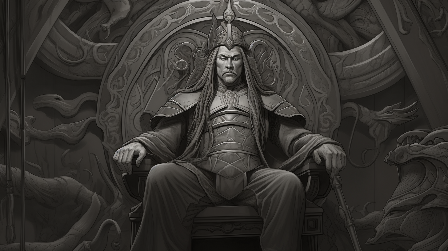 Genghis Khan contemplating on his throne