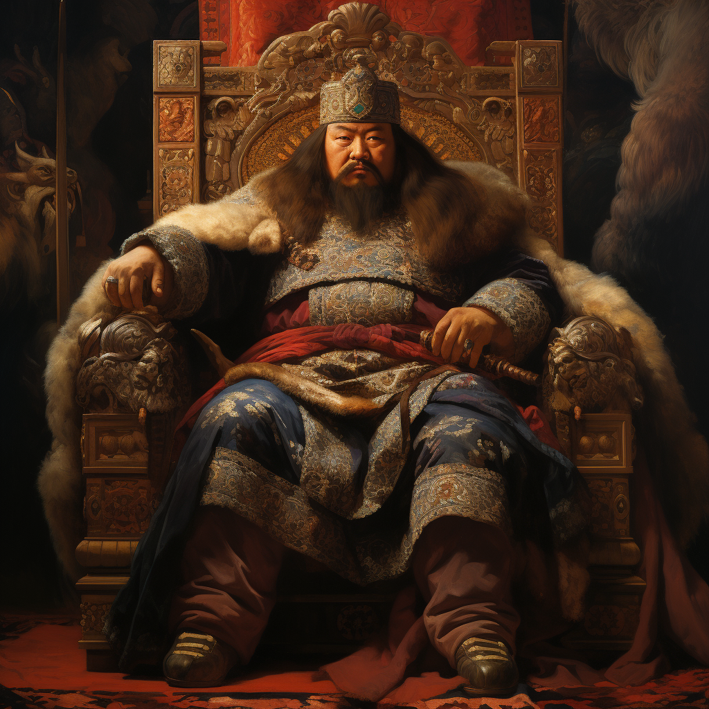 Genghis Khan sitting on a throne