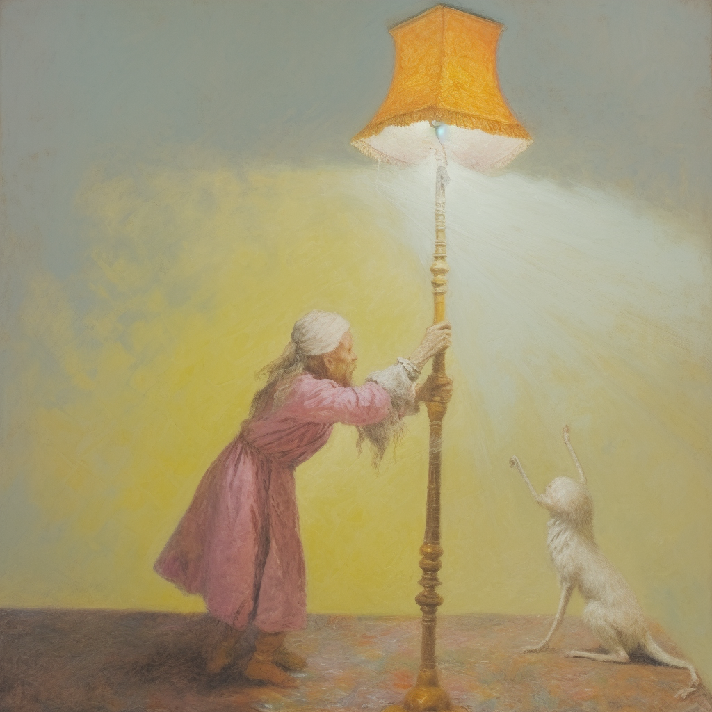 Colorful oil pastel painting of the genius lamp