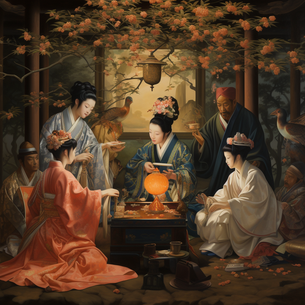 Renaissance oil painting of Genji Tale