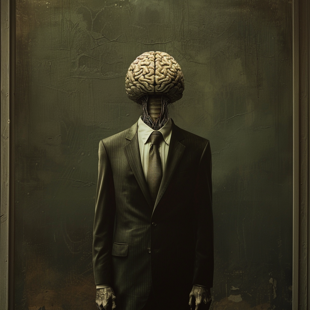 stylish man with brain instead of head