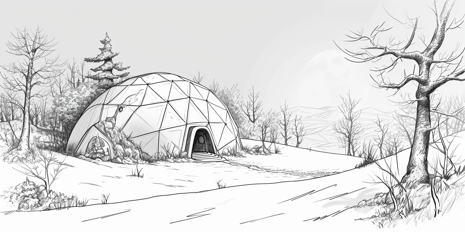 Coloring Page of Geodesic Igloo House in Snow