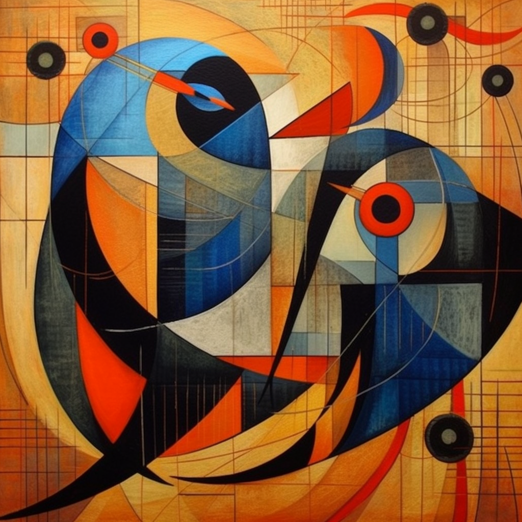 Colorful abstract geometric birds in unique formation