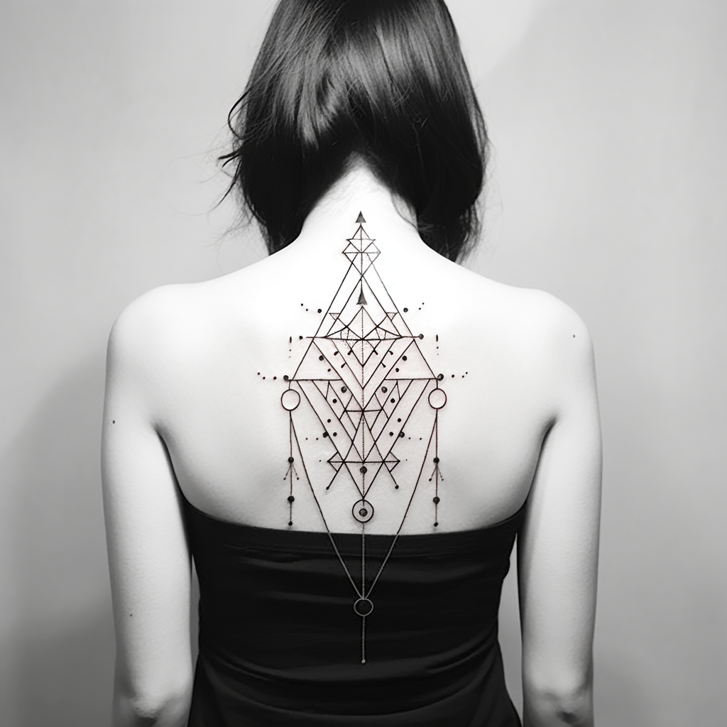 Geometric fine line tattoo design