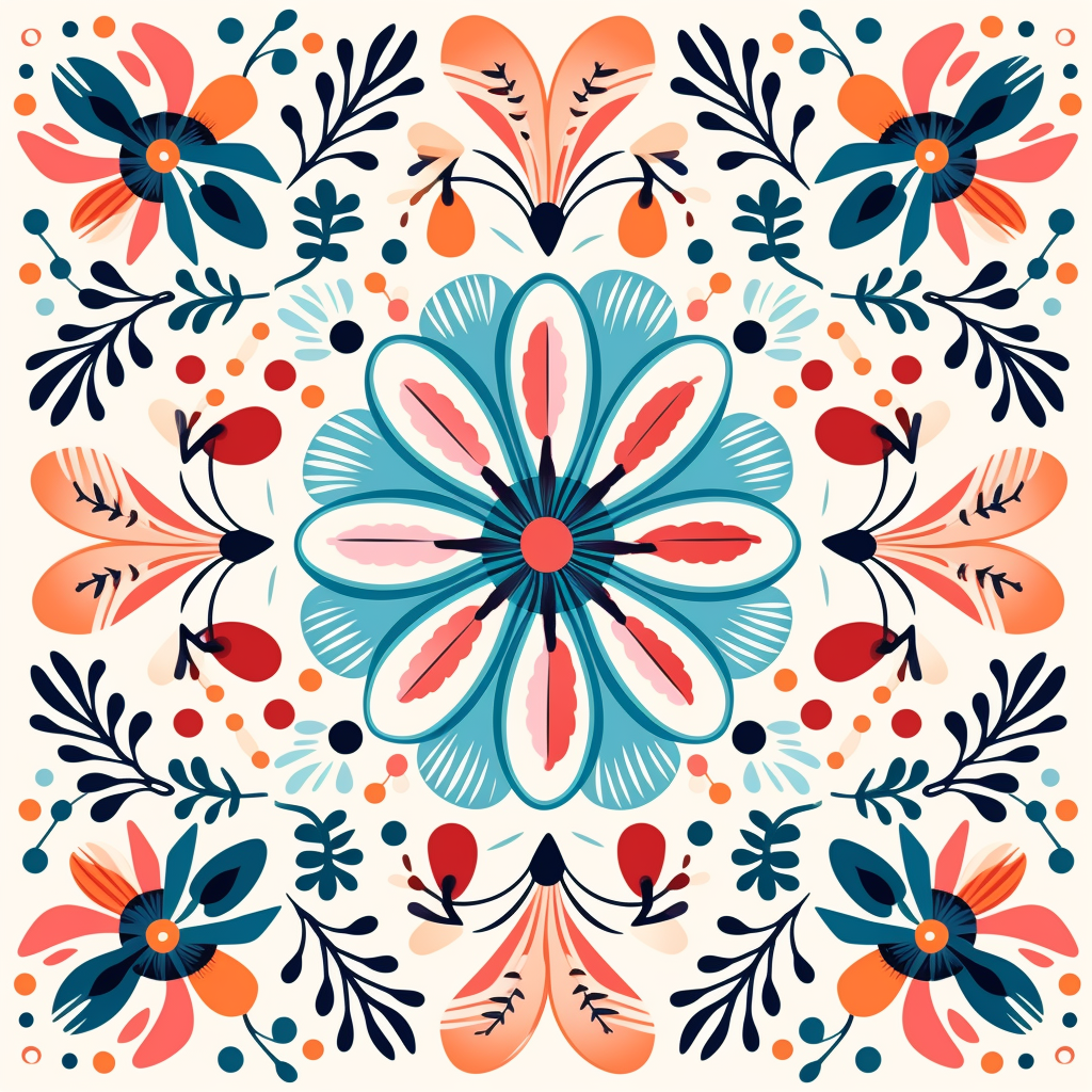 Minimalistic geometric floral pattern in bright colors