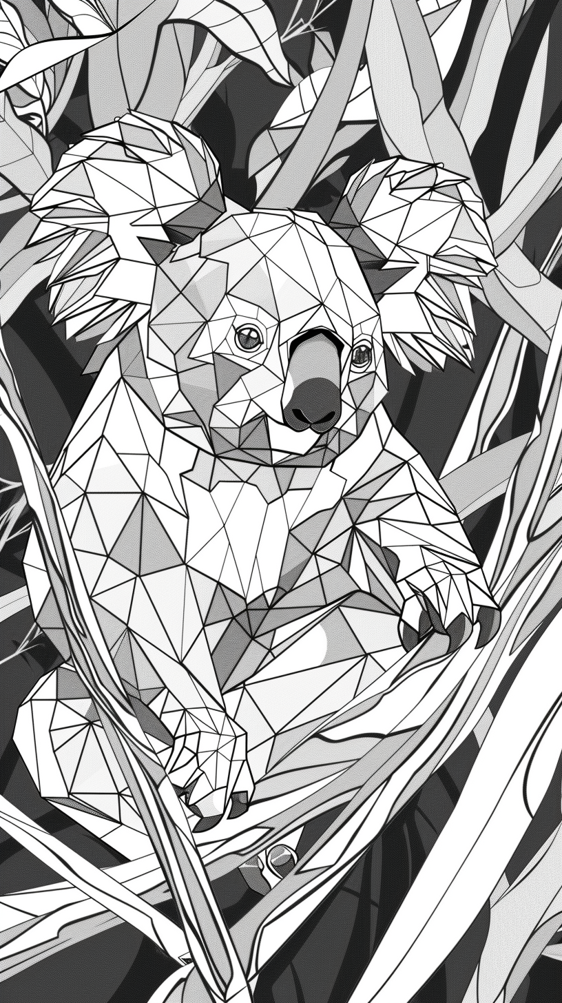 Low Poly Koalas Coloring Page