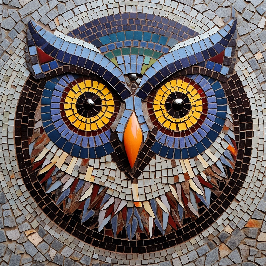 Geometric owl head mosaic design