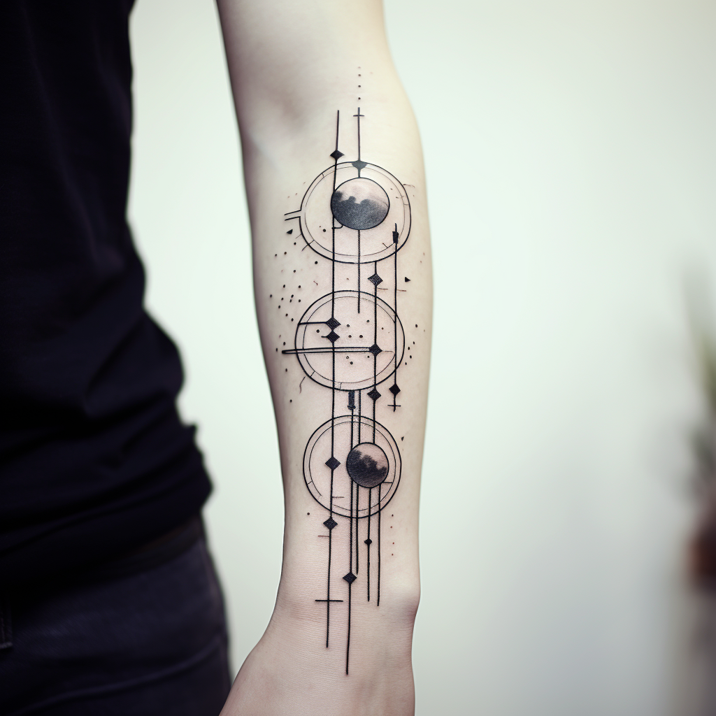 Geometric tattoo with bamboo and circles on forearm