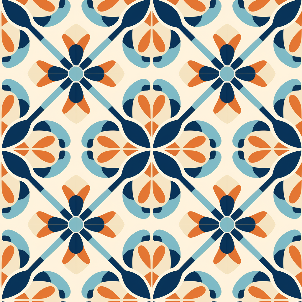 Tileable Geometric Pattern in Blue, Orange, and Beige