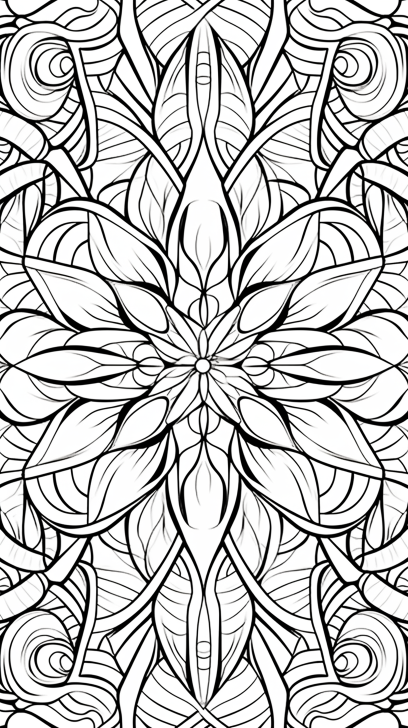 Detailed symmetrical geometric coloring book page