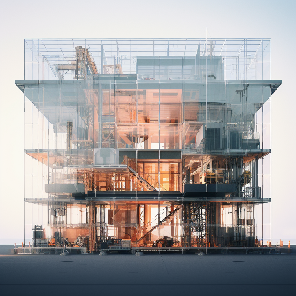 Detailed hyperrealistic geometric shaped building with glass walls