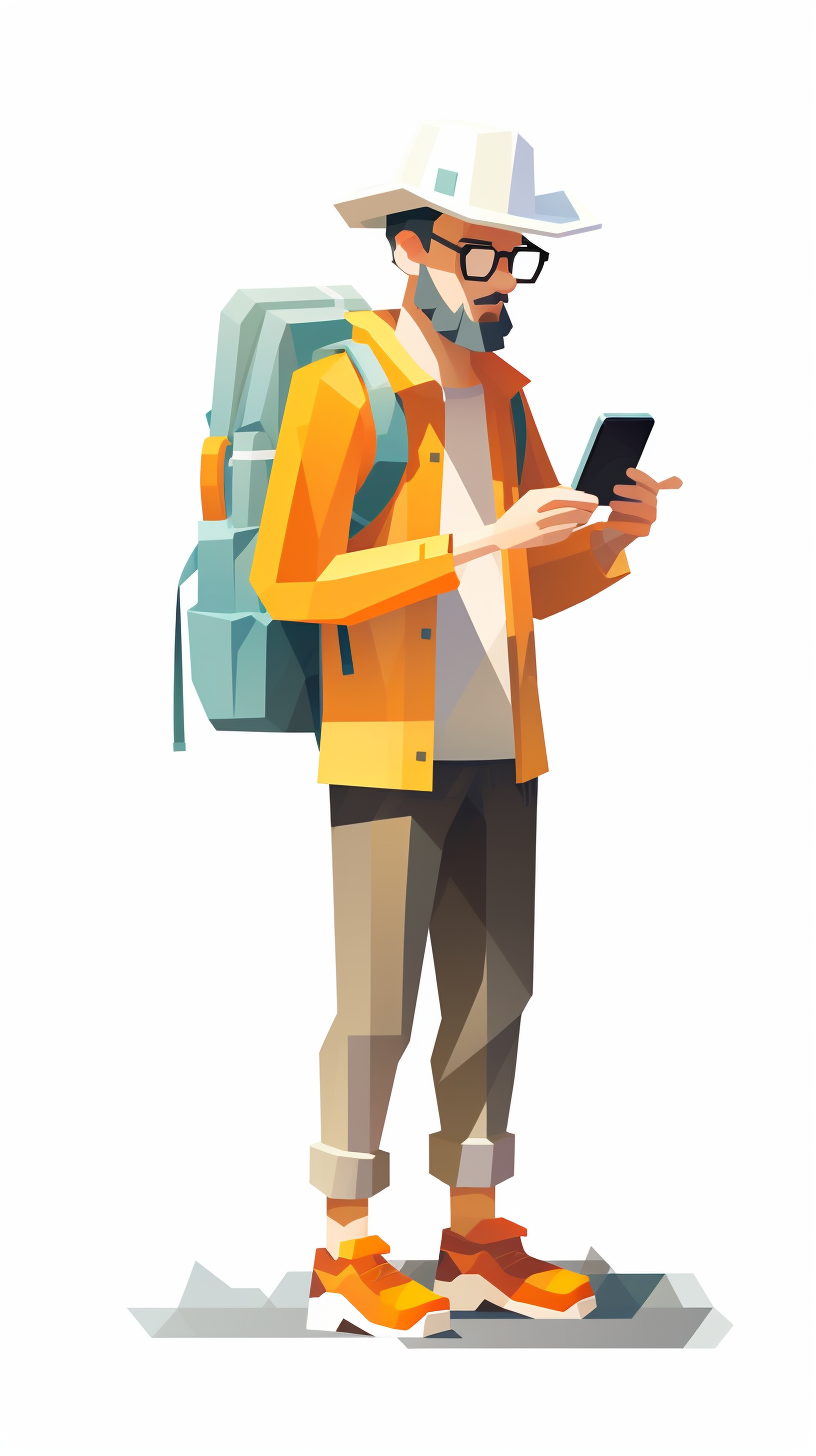 Low-poly tourist character on white background