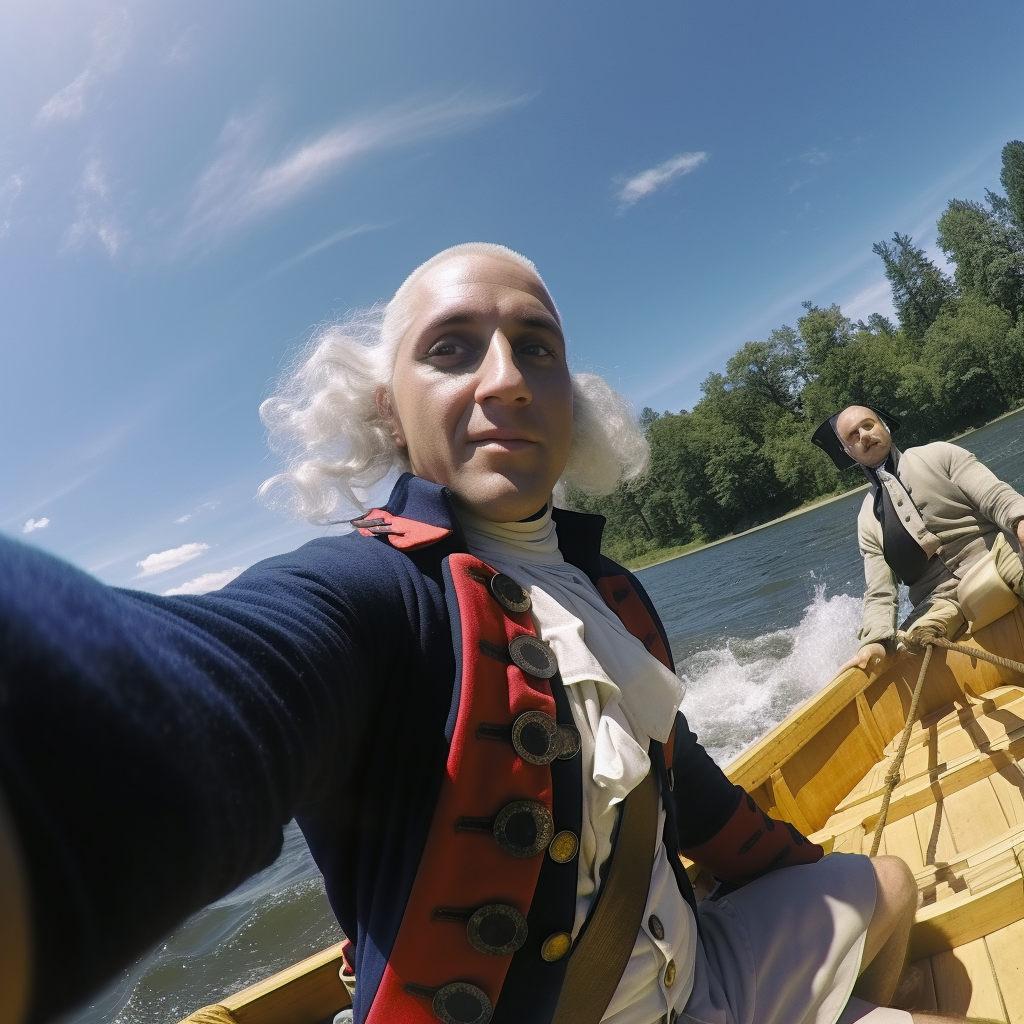 George Washington crossing Rubicon River on a boat