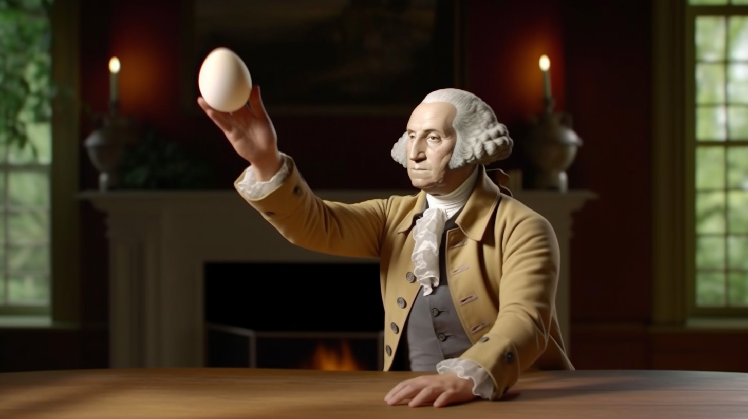 George Washington throwing an egg with a nose