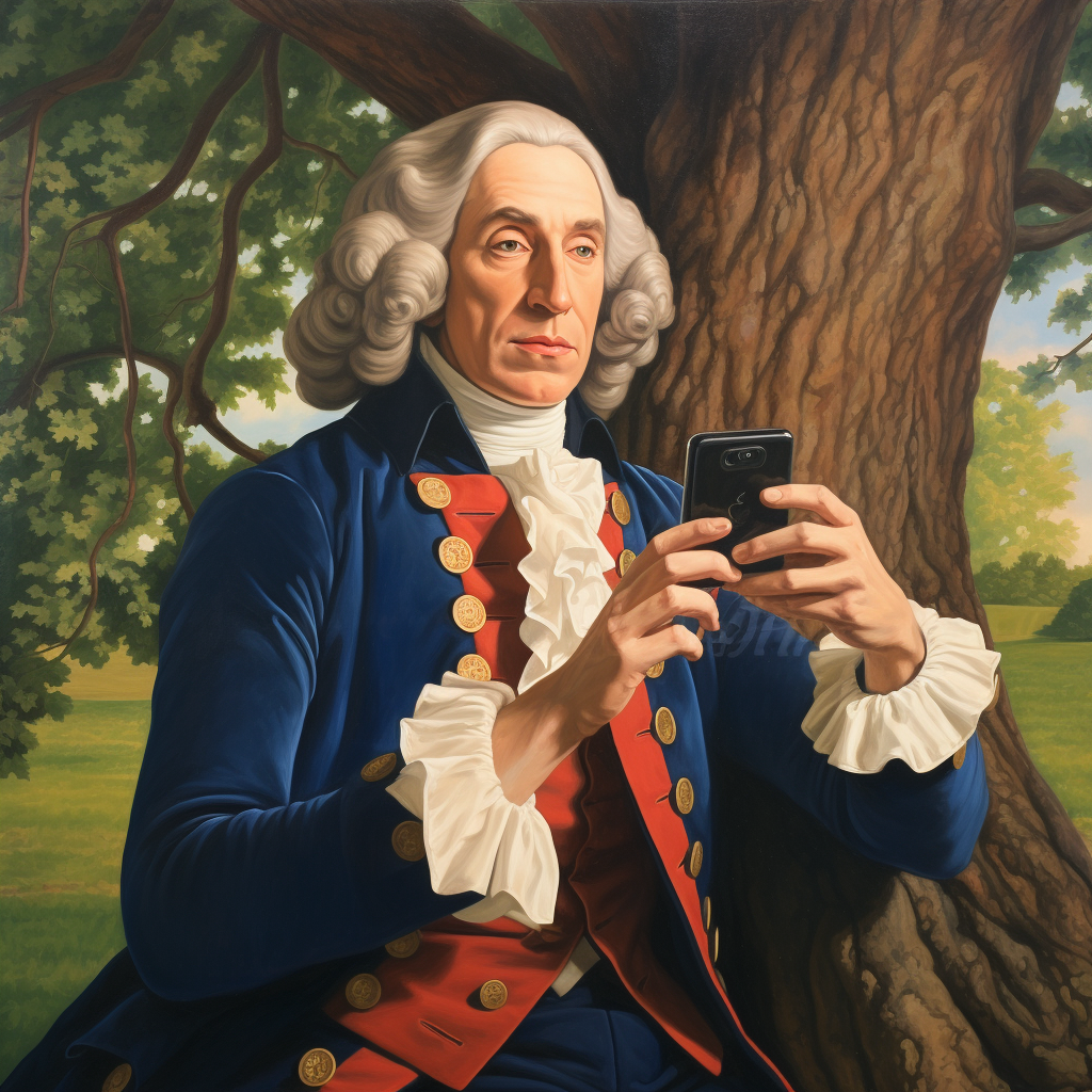 George Washington taking selfie under tree