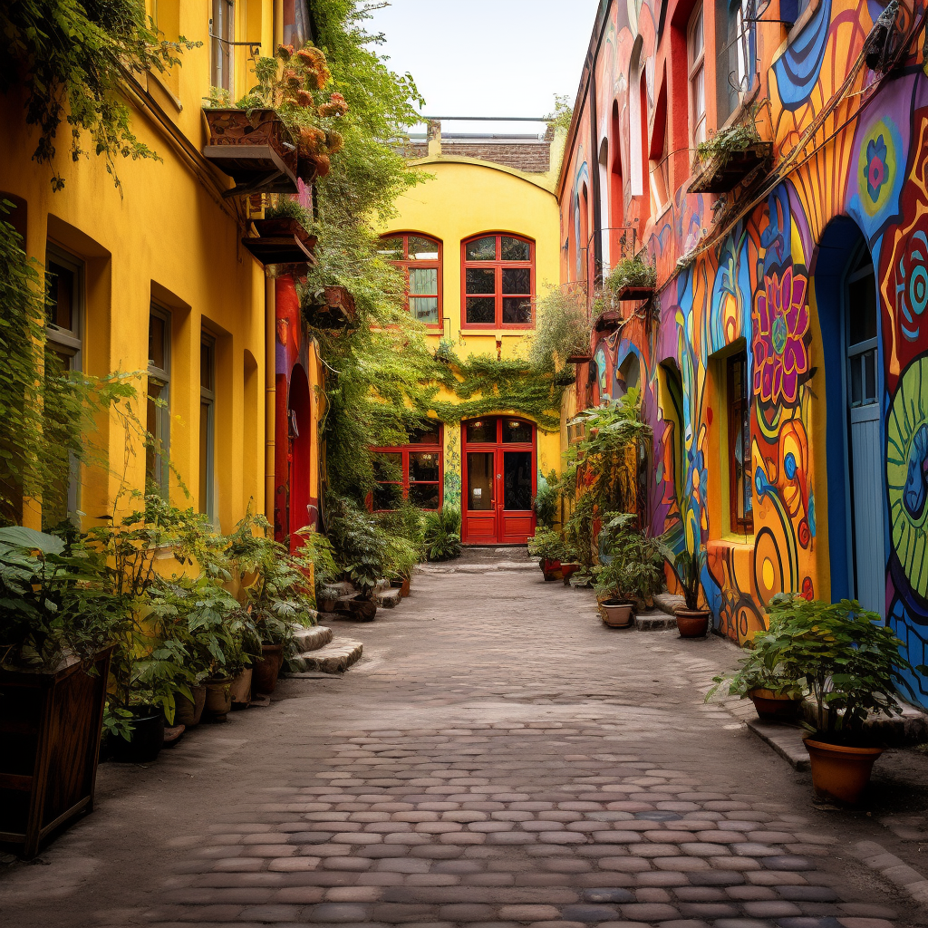 Colorful Georgian street with graffiti