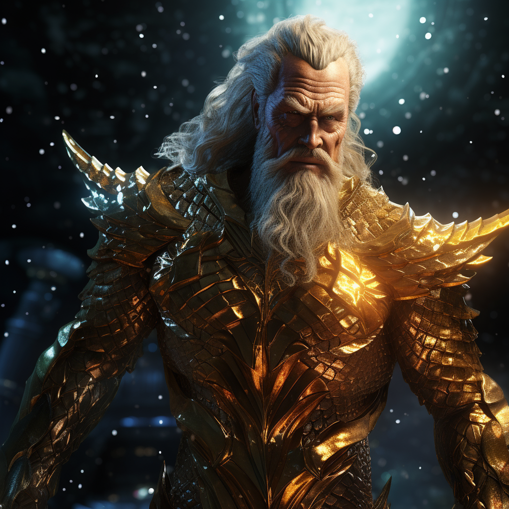 Elderly Aquaman with Aging Scales and Walker