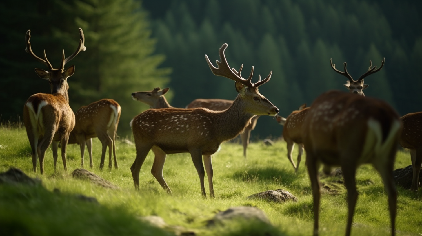 Group of deers standing and eating