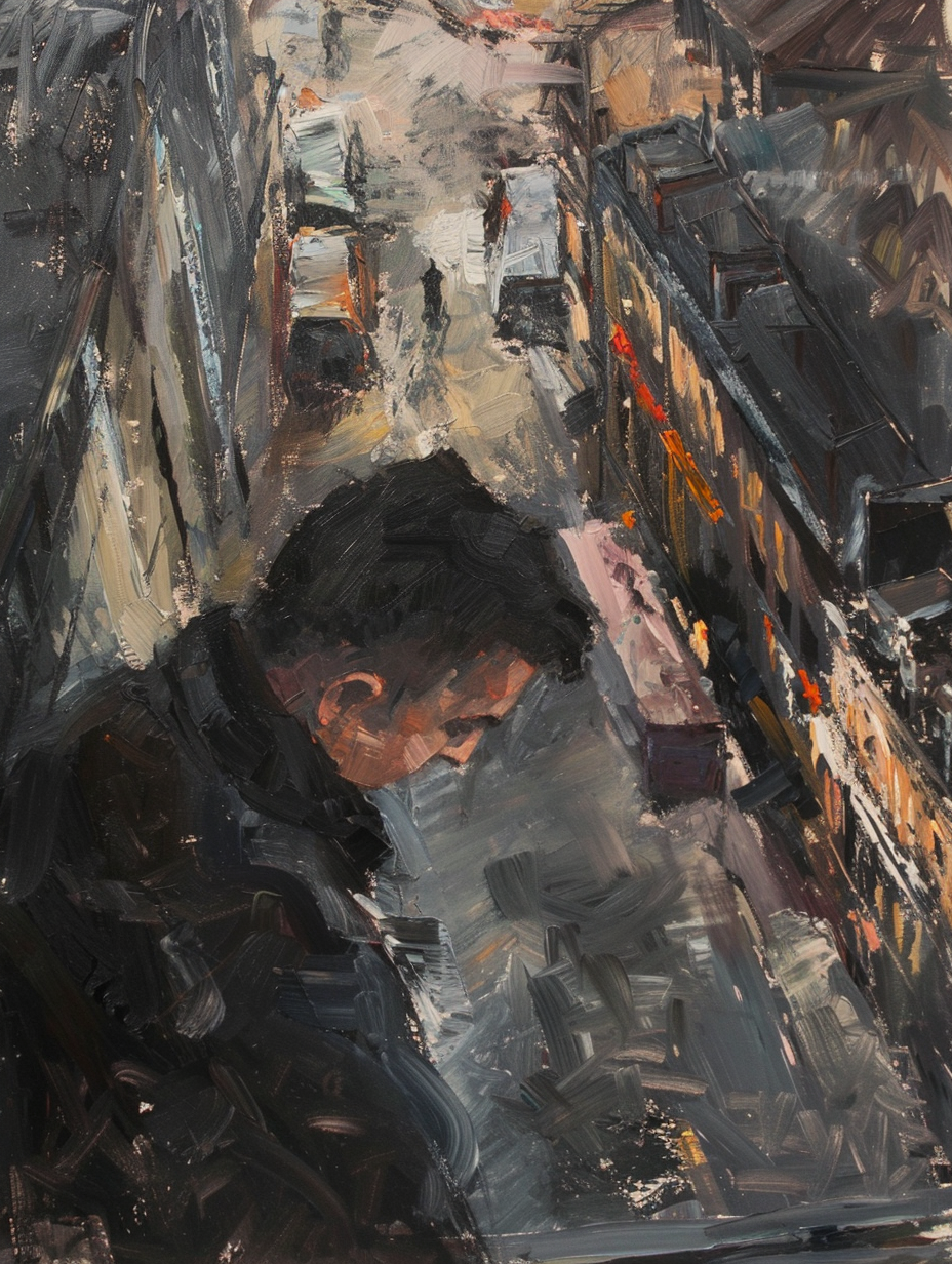 Oil Painting German City Dark Hair