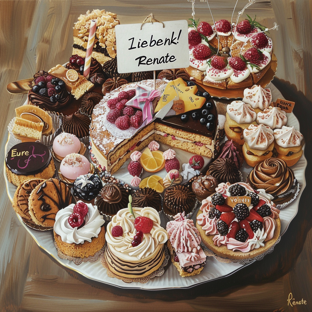 Plate of German desserts with sign