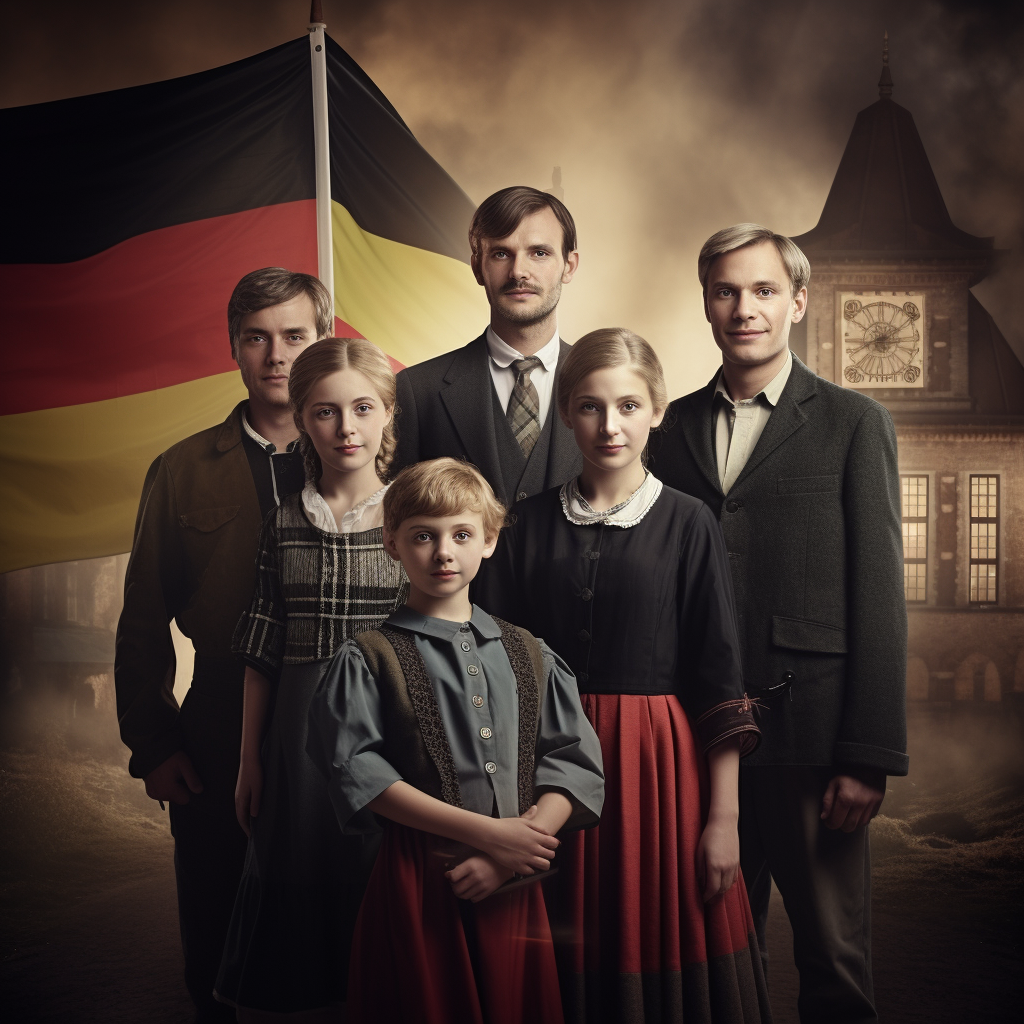 German flag with joyful families