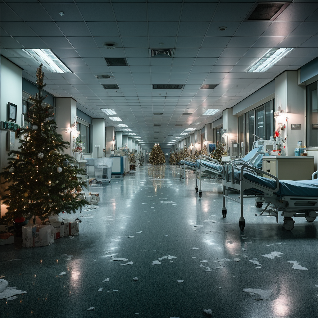 Snowy Christmas scene in German hospital