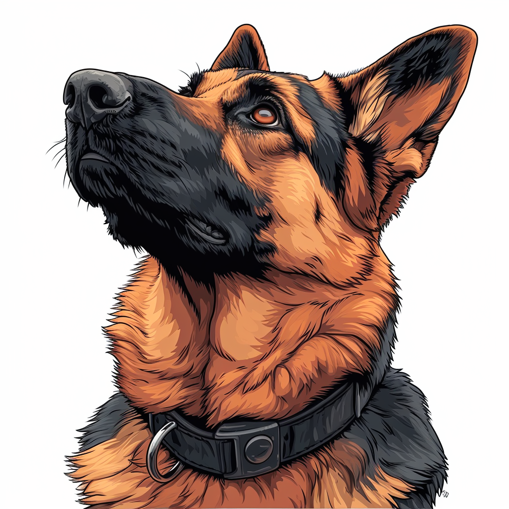 German Shepard Cartoon with Black Leather Collar